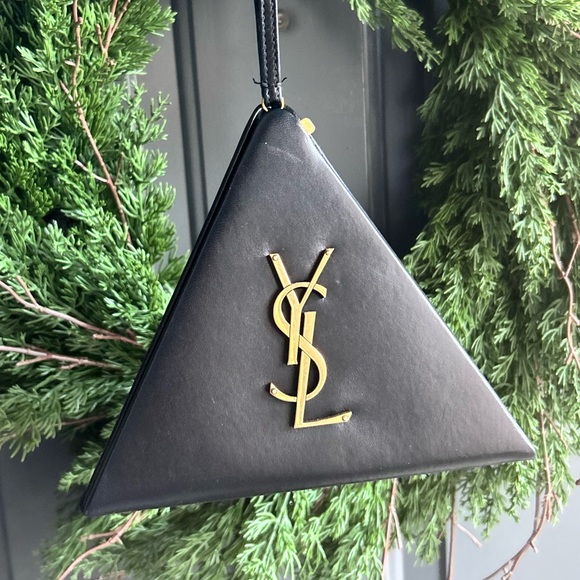 Yves Saint Laurent Handbags - Yves Saint Laurent Black Triangle Clutch with Gold Logo